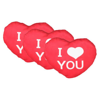 Sierkussentje Valentijn/I Love You hartje vorm - 3x - rood - 20 cm - Knuffelkussen
