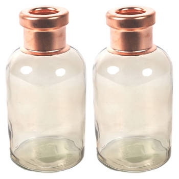 Countryfield Bloemenvaas Firm Bottle - 2x - transparant beige/koper - glas - D10 x H21 cm - Vazen