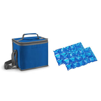 Kleine koeltas voor lunch blauw met 2 stuks flexibele koelelementen 9 liter - Koeltas