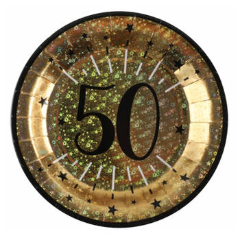 Santex verjaardag feest bordjes leeftijd - 10x - 50 jaar - goud - karton - 22 cm - Feestbordjes