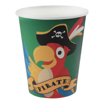 Santex piraten thema feest wegwerp bekertjes - 10x stuks - 270 ml - karton - piraat themafeest - Feestbekertjes