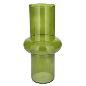 Bellatio Design Bloemenvaas - groen transparant gerecycled glas - D15 x H31 cm - Vazen