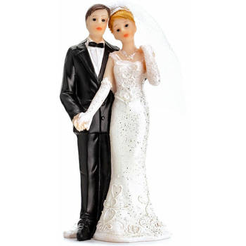 Trouwfiguurtje/caketopper bruidspaar - bruid en bruidegom klassiek - Bruidstaart figuren - 13 cm - Taartdecoraties