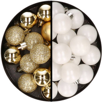 36x stuks kunststof kerstballen goud en wit 3 en 4 cm - Kerstbal