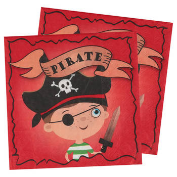 Santex piraten thema feest servetten - 40x stuks - 33 x 33 cm - rood/bruin - dubbelzijdig - Feestservetten