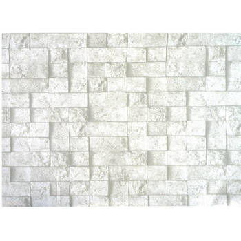 Decoratie plakfolie - 3x - beige/grijs steen patroon - 45 cm x 2 m - zelfklevend - Meubelfolie