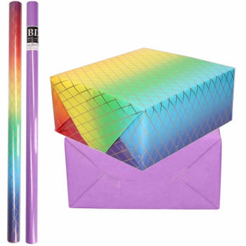 4x Rollen kraft inpakpapier regenboog pakket - paars 200 x 70 cm - Cadeaupapier