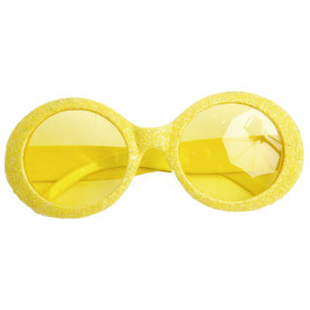 Gele disco dames party bril met glitters - Verkleedbrillen