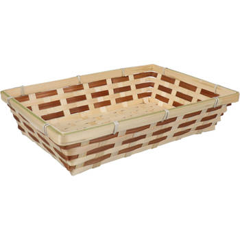 Broodmand rechthoekig - gevlochten bamboe hout - 34 x 24 x 8 cm - naturel/bruin - broodmand