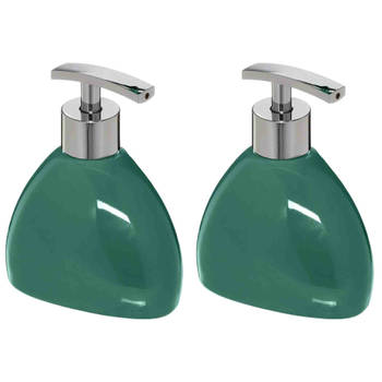 2x Stuks Zeeppompjes/zeepdispensers van keramiek - smaragd groen - 300 ml - Zeeppompjes