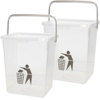 Plasticforte Afsluitbare keuken afvalbak - 2x - gft/organisch afval - transparant - 20 x 17 x 23 cm - Prullenbakken