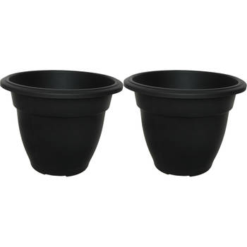 Whitefurze Buiten plantenpot/bloempot - 2x - zwart - kunststof - D30 x H23 cm - Plantenpotten