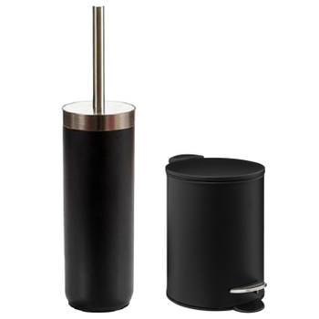 5Five Badkamer accessoires set - zwart - pedaalemmer/wc-borstel - metaal - Badkameraccessoireset