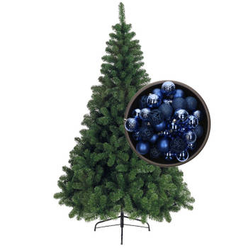 Bellatio Decorations kunst kerstboom 180 cm met kerstballen kobalt blauw - Kunstkerstboom