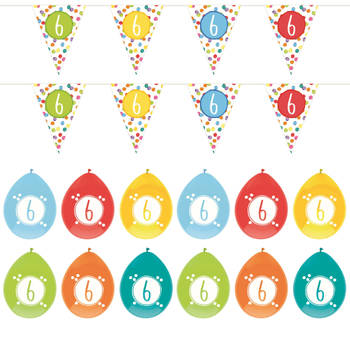 Leeftijd verjaardag 6 jaar geworden feestpakket vlaggetjes/ballonnen - Feestpakketten