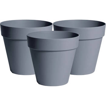 Mega Collections Plantenpot/bloempot - 3x - kunststof - grijs - D26 x H22 cm - Plantenpotten