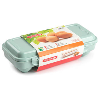 Eierdoos - koelkast organizer eierhouder - 10 eieren - mint groen - kunststof - 27 x 12,5 cm - Vershoudbakjes