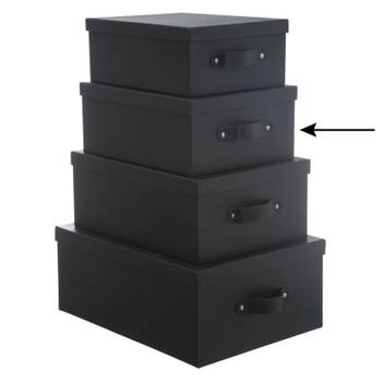 5Five Opbergdoos/box - 2x - zwart - L30 x B24 x H12 cm - Stevig karton - Industrialbox - Opbergbox