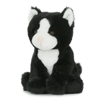 Pluche speelgoed poes/kat knuffeldier zwart/wit 18 cm - Knuffel huisdieren