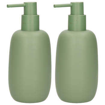 2x Zeeppompje/dispenser kunststeen - salie groen - 7 x 16 cm - Scandinavisch design - Zeeppompjes