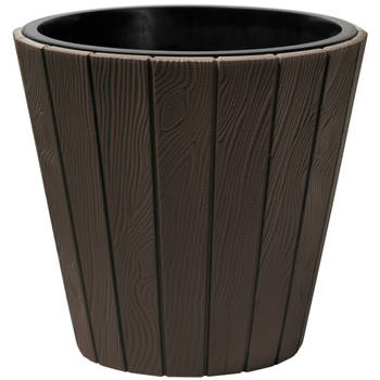 Prosperplast Plantenpot/bloempot Wood Style - buiten/binnen - kunststof - donkerbruin - D40 x H37 cm - Plantenpotten