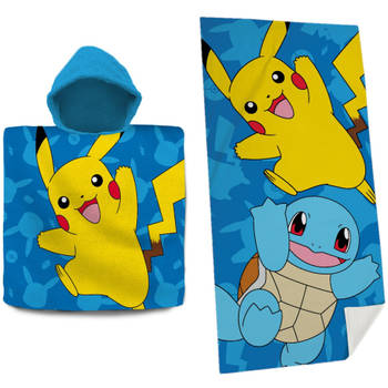 Pokemon set bad cape/poncho en strand/badlaken - voor kinderen - Pikachu - Badcapes