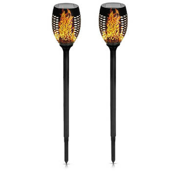 Benson Solar tuinlamp - 2x - zwart - LED flame effect - oplaadbaar - D12 x H74 cmA - Fakkels