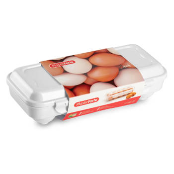 Eierdoos - koelkast organizer eierhouder - 10 eieren - wit - kunststof - 27 x 12,5 cm - Vershoudbakjes