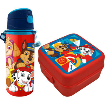 Paw Patrol lunchbox set voor kinderen - 2-delig - rood - kunststof/aluminium - Lunchboxen