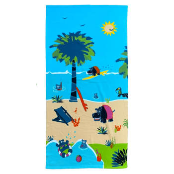 Strand/badlaken voor kinderen -A‚A nijlpaardA‚A print - 70 x 140 cm - microvezel - Strandlakens