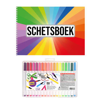 A4 kleuren waaier schetsboek/ tekenboek/ kleurboek/ schetsblok wit papier met 36 stiften - Schetsboeken