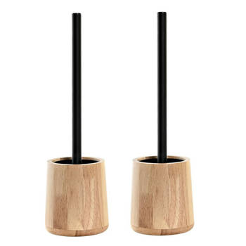 2x stuks WC/Toiletborstel in luxe houder bruin bamboe hout 38 x 11 cm - Toiletborstels