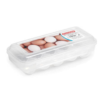 Eierdoos - koelkast organizer eierhouder - 10 eieren - transparant - kunststof - 27 x 12,5 cm - Vershoudbakjes
