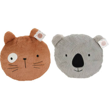 Dieren sierkussens - set 2x - kinderkamer - koala/kat - 30 cm - polyester - Sierkussens