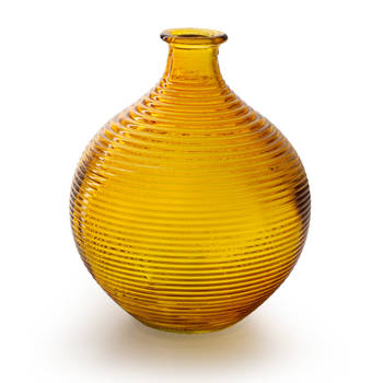 Jodeco Bloemenvaas - geel glas - ribbel - D16 x H20 cm - Vazen