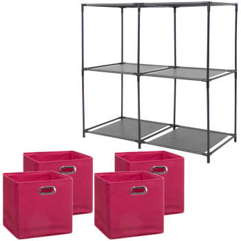 5Five Kastmandjes/opberg mandjes - roze - 4x stuks van 29 Liter - Rekje is 68 x 70 cm - Opbergmanden