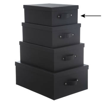 5Five Opbergdoos/box - 2x - zwart - L28 x B22 x H11 cm - Stevig karton - Industrialbox - Opbergbox