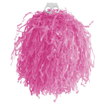Cheerballs/pompoms - 1x - roze - met franjes en ring handgreep - 33 cm - Verkleedattributen
