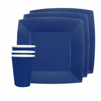 Santex 10x wegwerp bordjes en bekertjes - kobalt blauw - Feestbordjes
