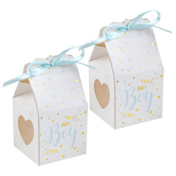 Santex cadeaudoosjes baby boy - Babyshower bedankje - 12x stuks - wit/blauw - 4 cm - zoon - Cadeaudoosjes