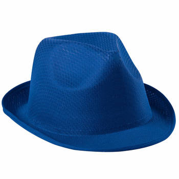 Verkleed trilby hoedje - blauw - polyester - volwassenen - Carnaval hoed - Verkleedhoofddeksels