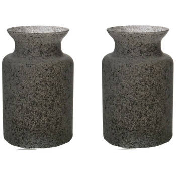 Bloemenvaas Dubai - 2x - grijs graniet - glas - D14 x H20 cm - Vazen