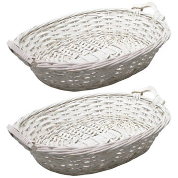 Broodmand ovaal - 2x - wit - 43 x 33 x 9 cm - mandje rotan/riet - broodmand