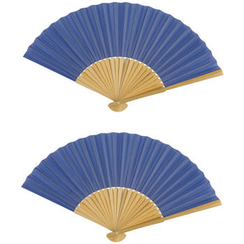 Spaanse handwaaier - 2x - special colours - staalblauw - bamboe/papier - 21 cm - Verkleedattributen