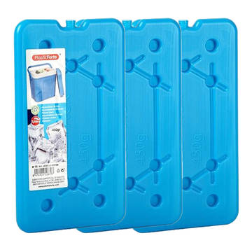 Plasticforte koelelementen 450 gram - 3x - 14 x 25 x 1 cm - blauw - voor koelbox en koeltas - Koelelementen