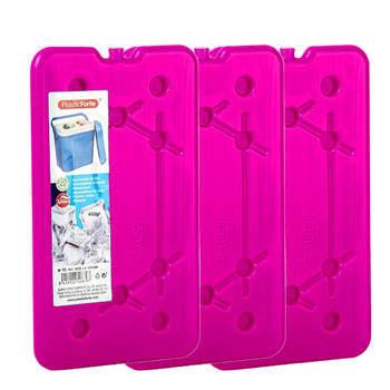 Plasticforte koelelementen 450 gram - 3x - 14 x 25 x 1 cm - roze - voor koelbox en koeltas - Koelelementen