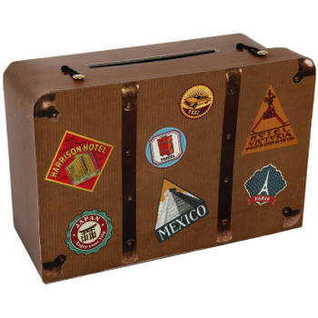 Enveloppendoos/geldboxA koffer - Bruiloft - bruin - karton - 24 x 16 cm - Feestdecoratievoorwerp