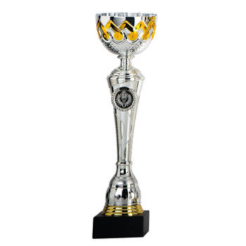 Luxe trofee/prijs beker cup - zilver/goud - kunststof - 30 x 8 cm - Fopartikelen