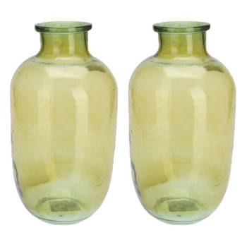 H&S Collection Bloemenvaas San Remo - 2x - glas - groen transparant - D18 x H35 cm - Vazen