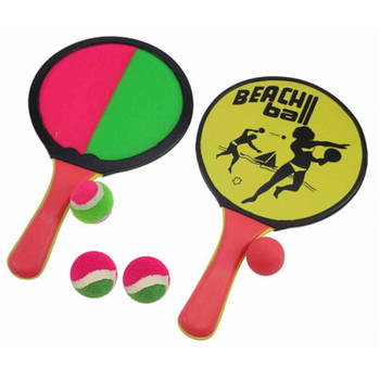 Vangbalspel / Beachball spel incl 4x ballen - roze/groen - strand speelgoed - Vang- en werpspel